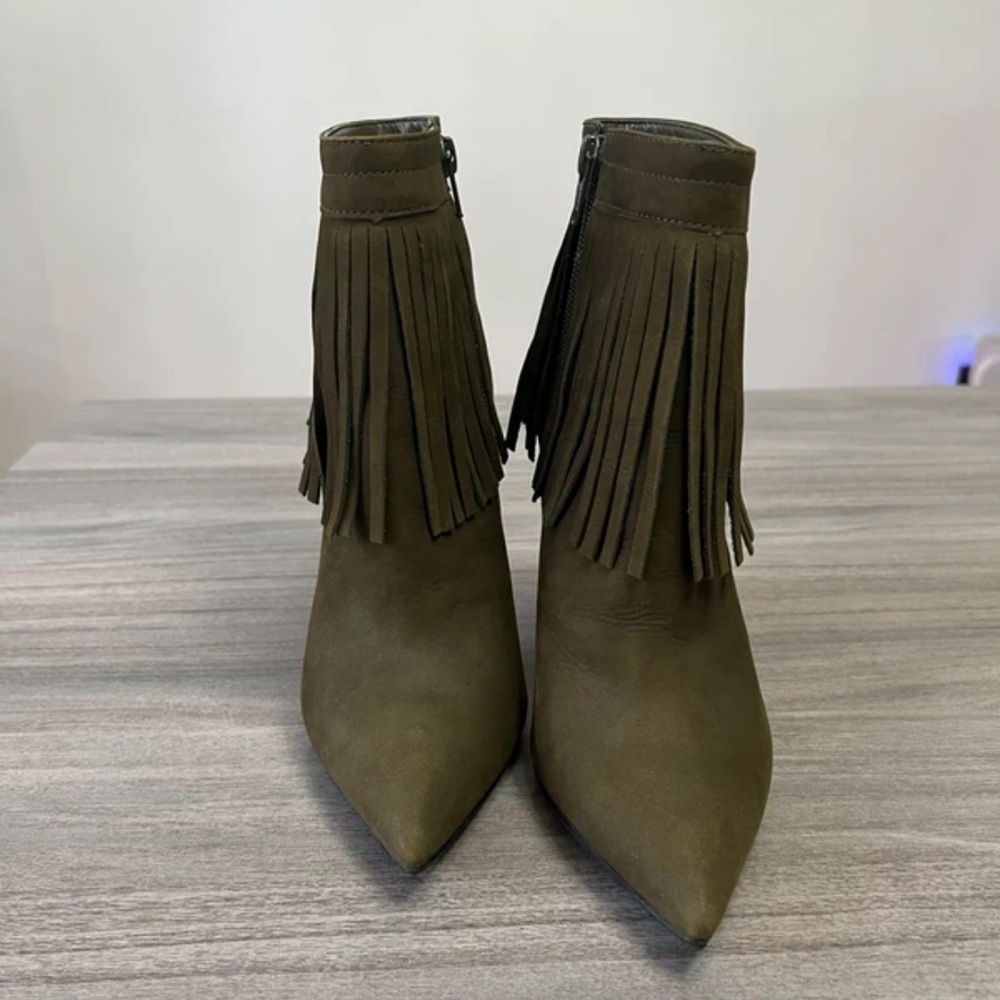 Aldo Khaki Fringe Heeled Boots